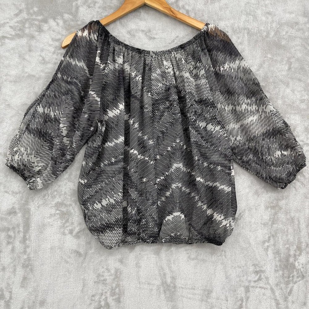 Cache Split Sleeve Geometric Print Sheer Chiffon … - image 5